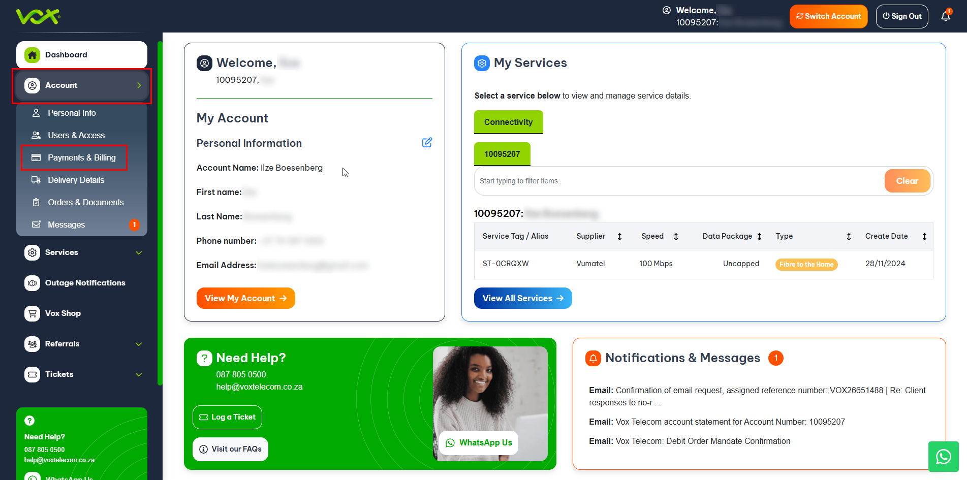 Select Account Payments and Billing | Vox | Cancel Your Service