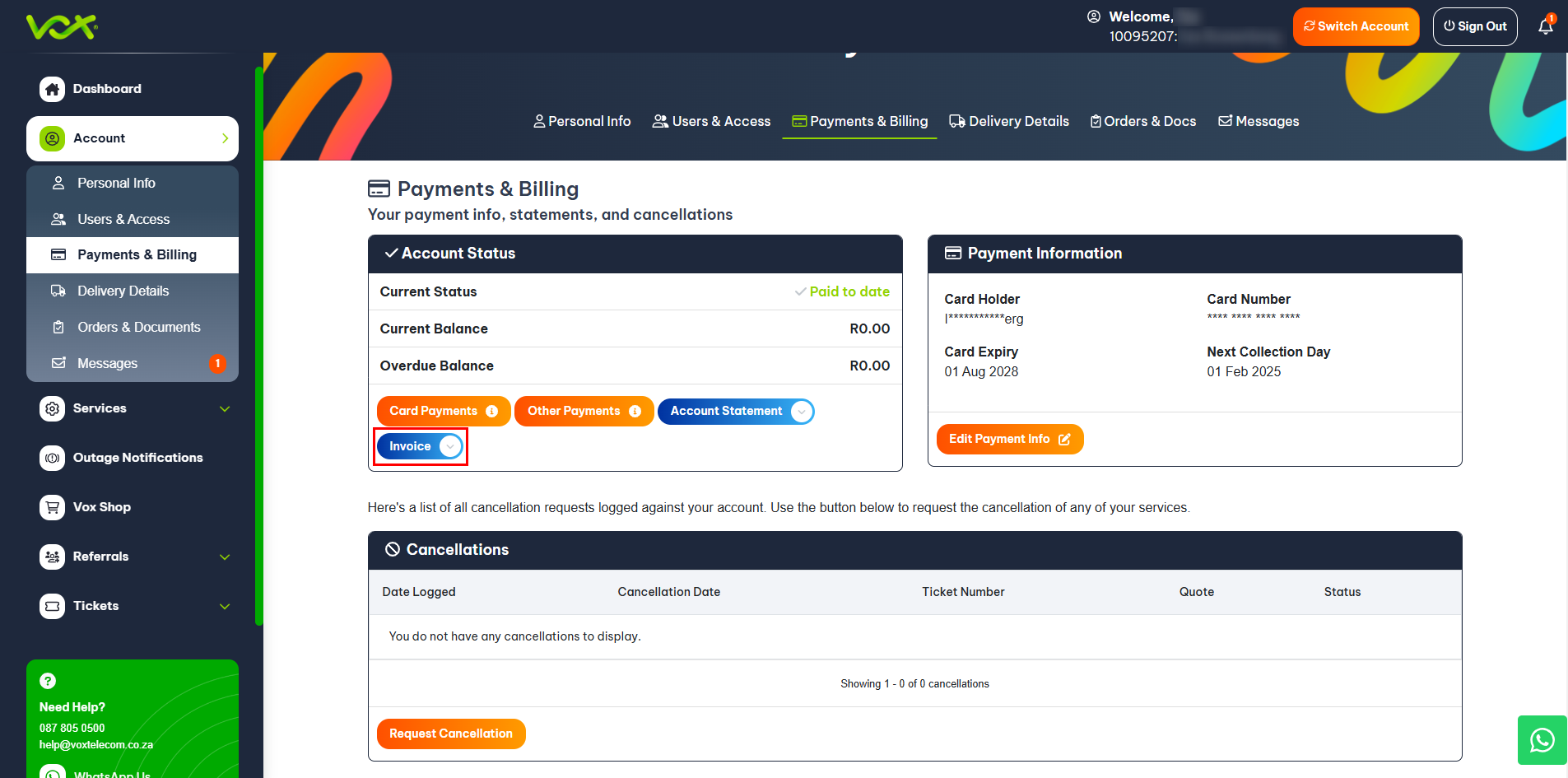 Select Invoice | Vox | Invoices and Billing
