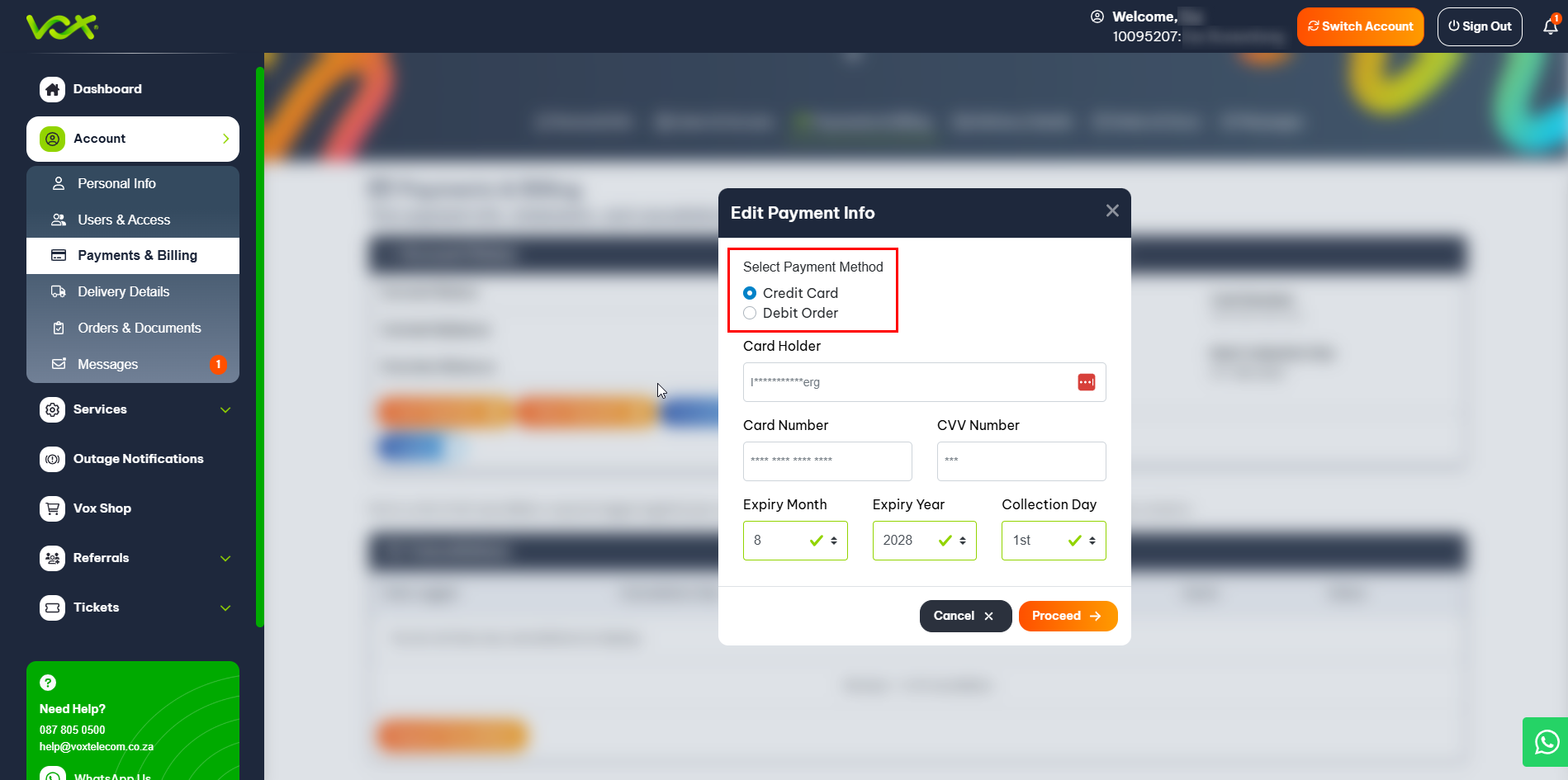 Choose New Payment Method | Vox | Update Payment Details