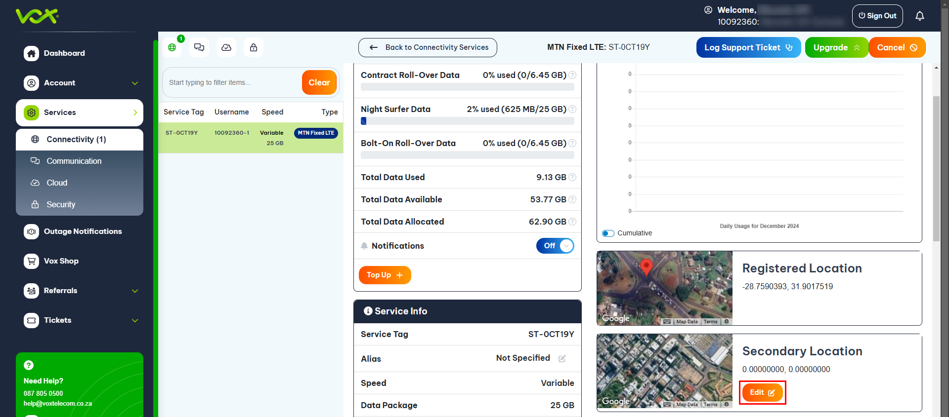 Edit Secondary Location | Vox | Manage your MTN Secondary Location