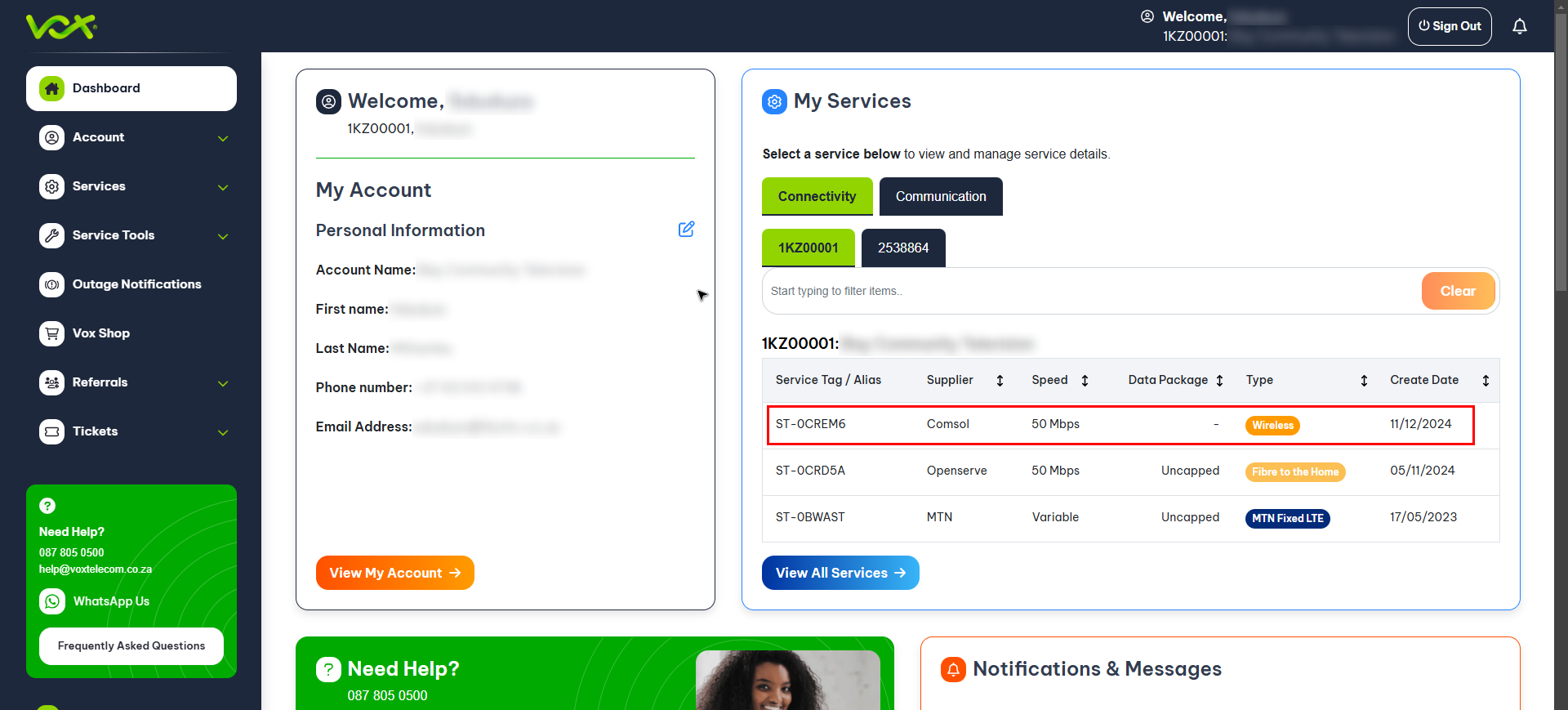 Select Wireless 1 | Vox | Check your Usage