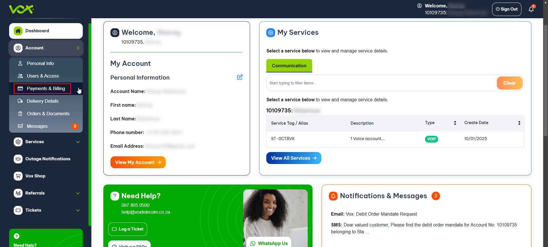 Select Payment and Billing Vobi | Vox | Cancel your Vobi