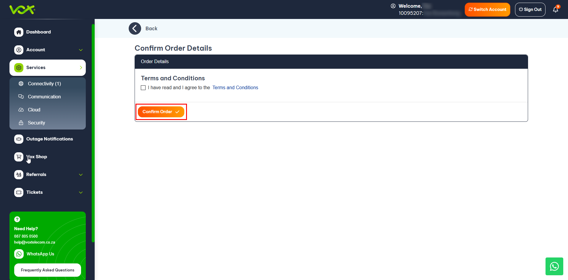 Confirm Order | Vox | Activate your 60 free voice minutes