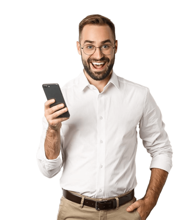 excited business man using mobile phone looking amazed standing white background 1 1 | Vox | Enquiry - Shop FTTB