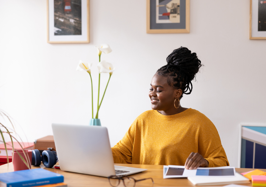 A woman works from home using her Internet in Midrand