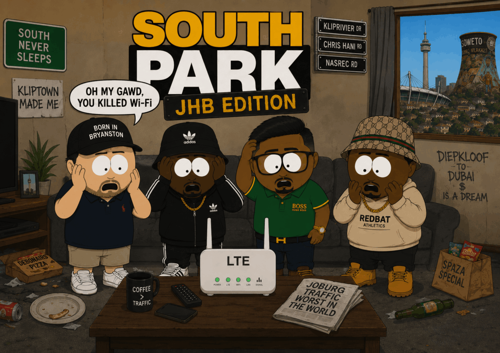 Men from Johannesburg South around the LTE router